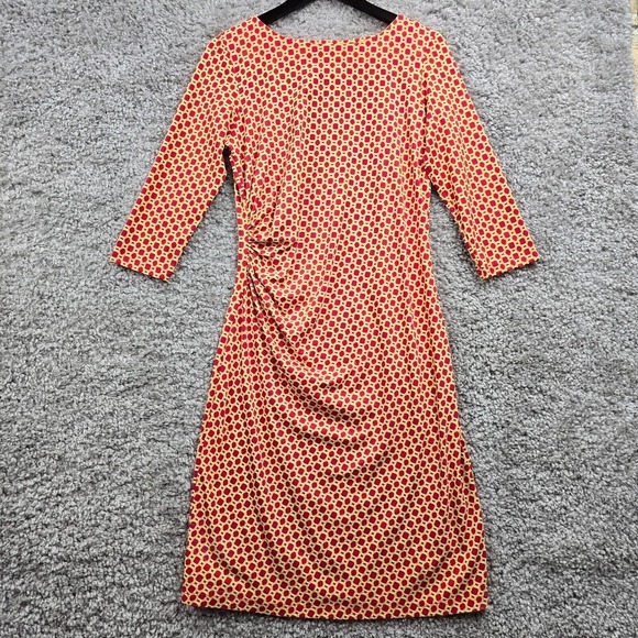 J McLaughlin Dress Womens Medium Pink Yellow Chain Link Ruched Side Catalina‎ - Picture 1 of 13